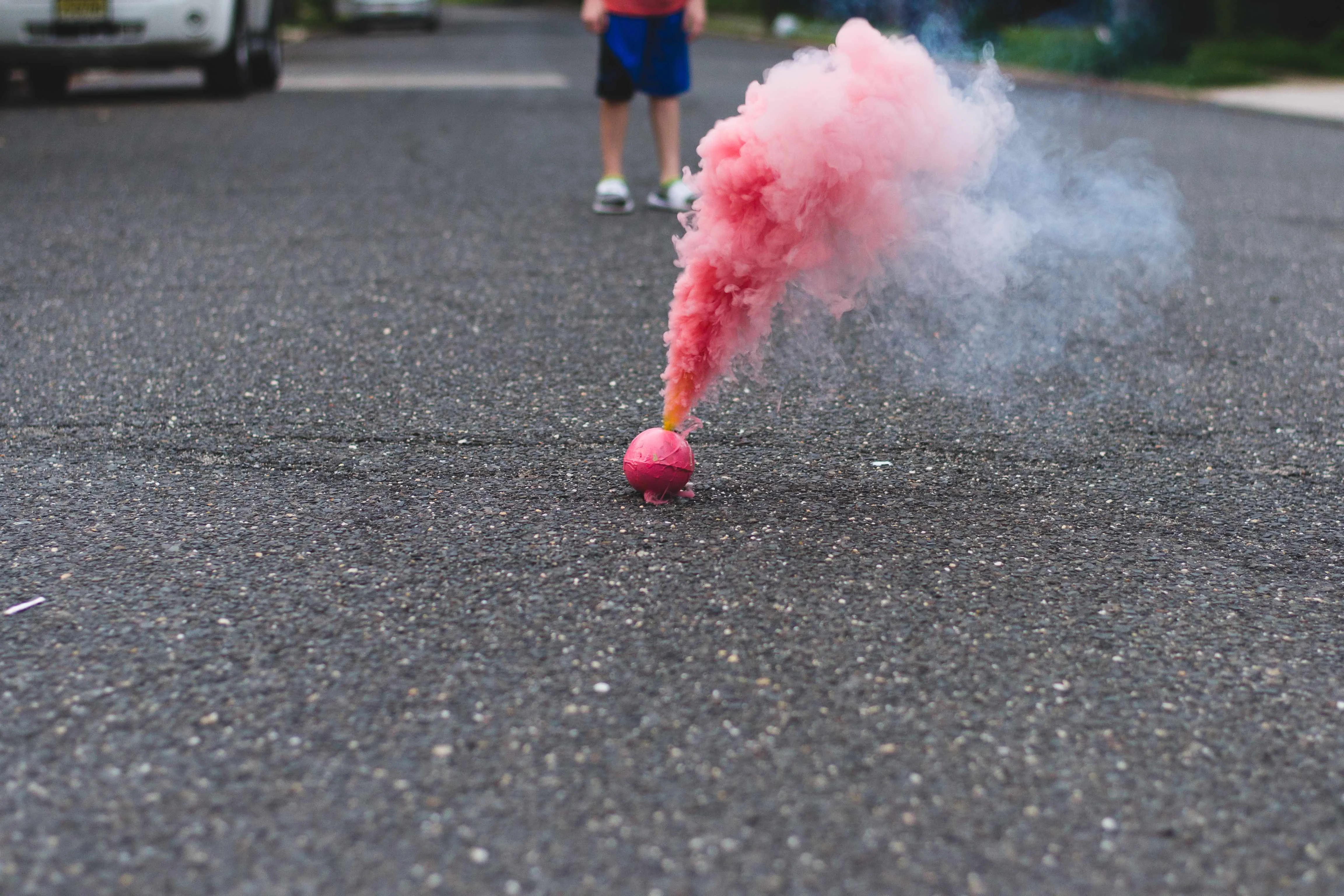 Red Smoke Emitting From Firework Street