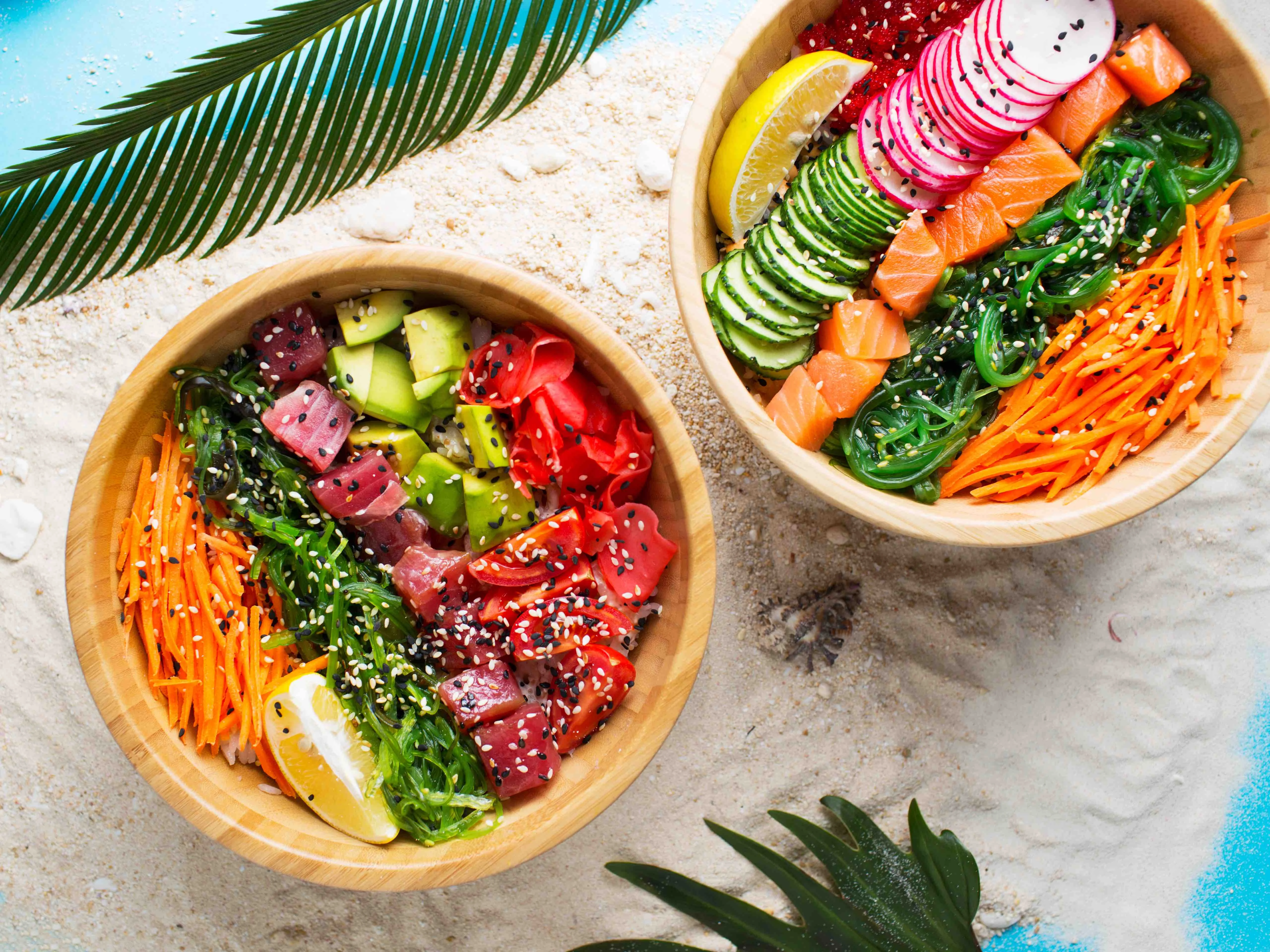 Hawaiian Cuisine Tropical Food With Fish Vegetables Lunch Beach Exotic Dish Poke